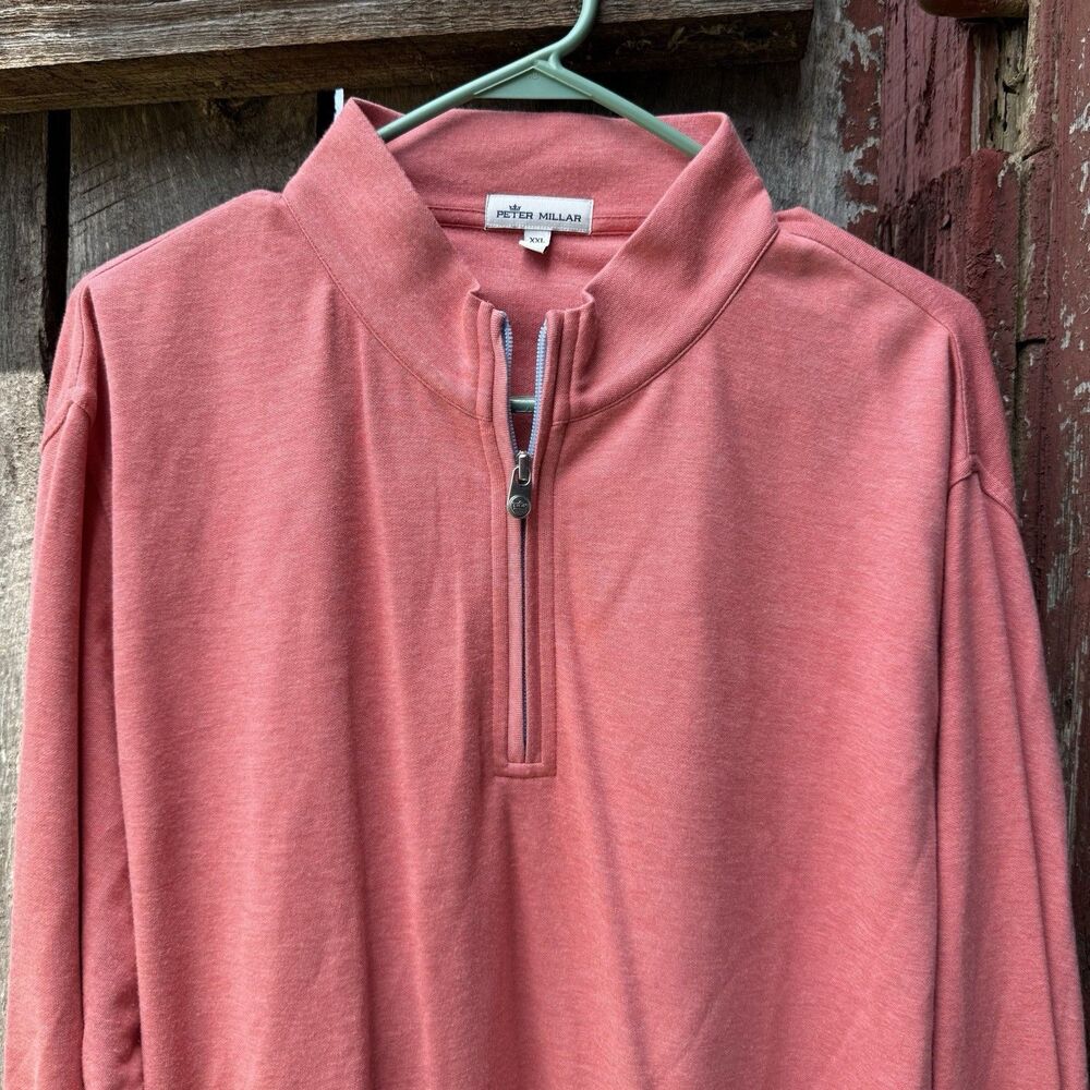 Peter Millar Crown Comfort Quarter Zip Men 2XL Coral Pullover Golf Stretch Modal